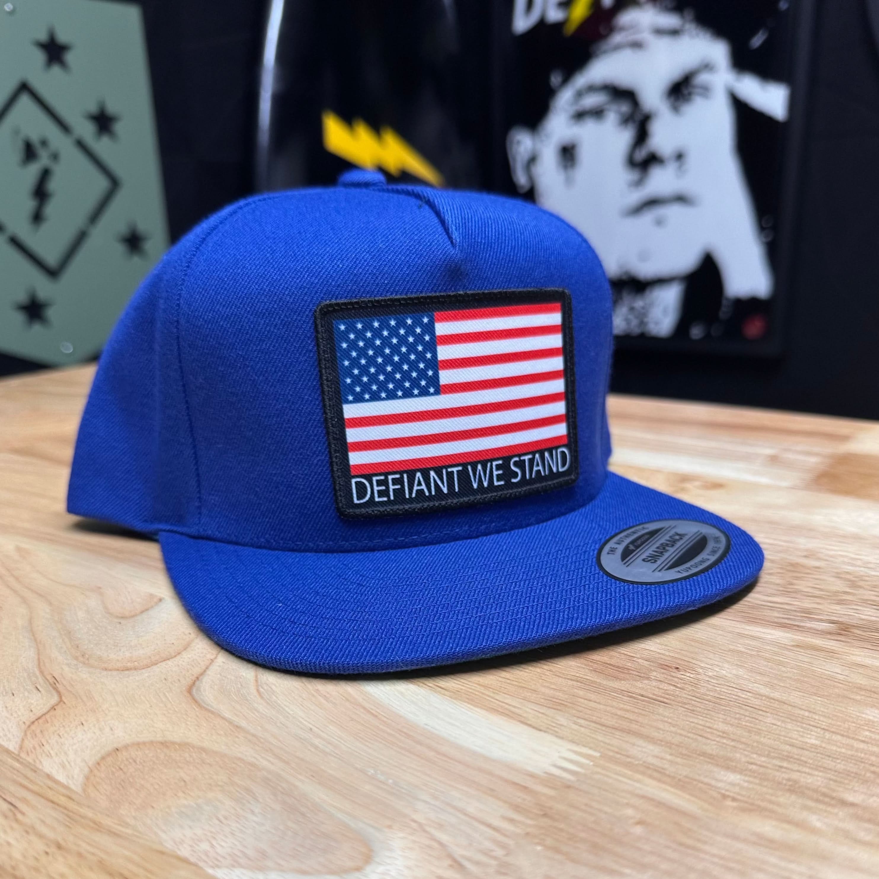 Defiant We Stand Flag Snapback Blue Hat - We Defy The Norm
