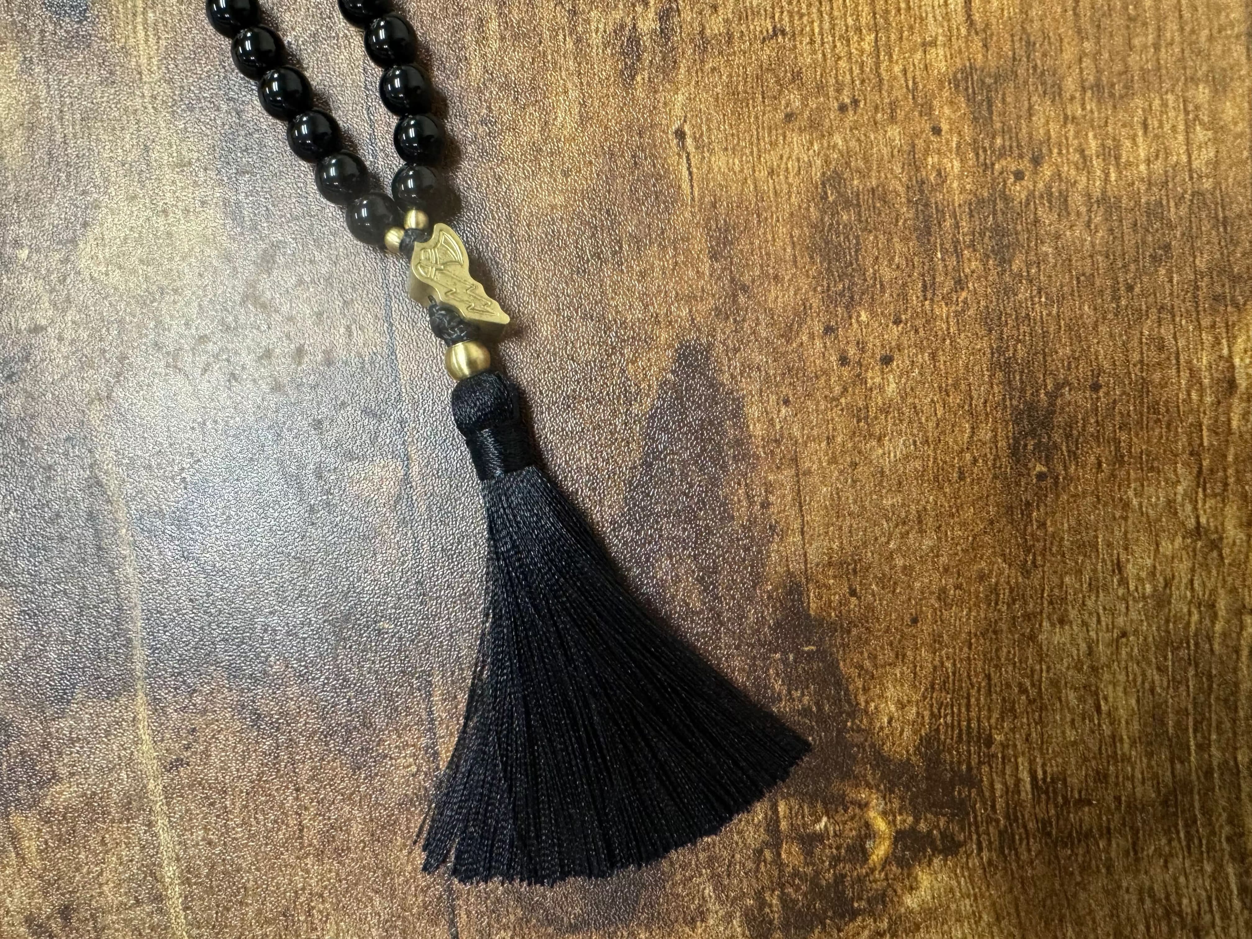 Defy Tomahawk Prayer Style Mala - Obsidian - We Defy The Norm